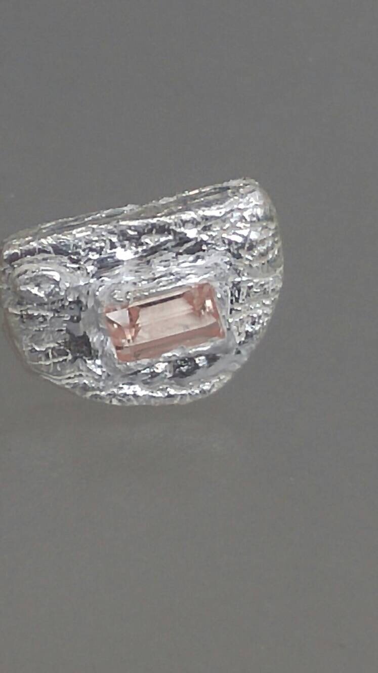 Fan Shape Baguette Peach Sapphire Studs Earrings Fine Silver 14kt - Gems by Gigi