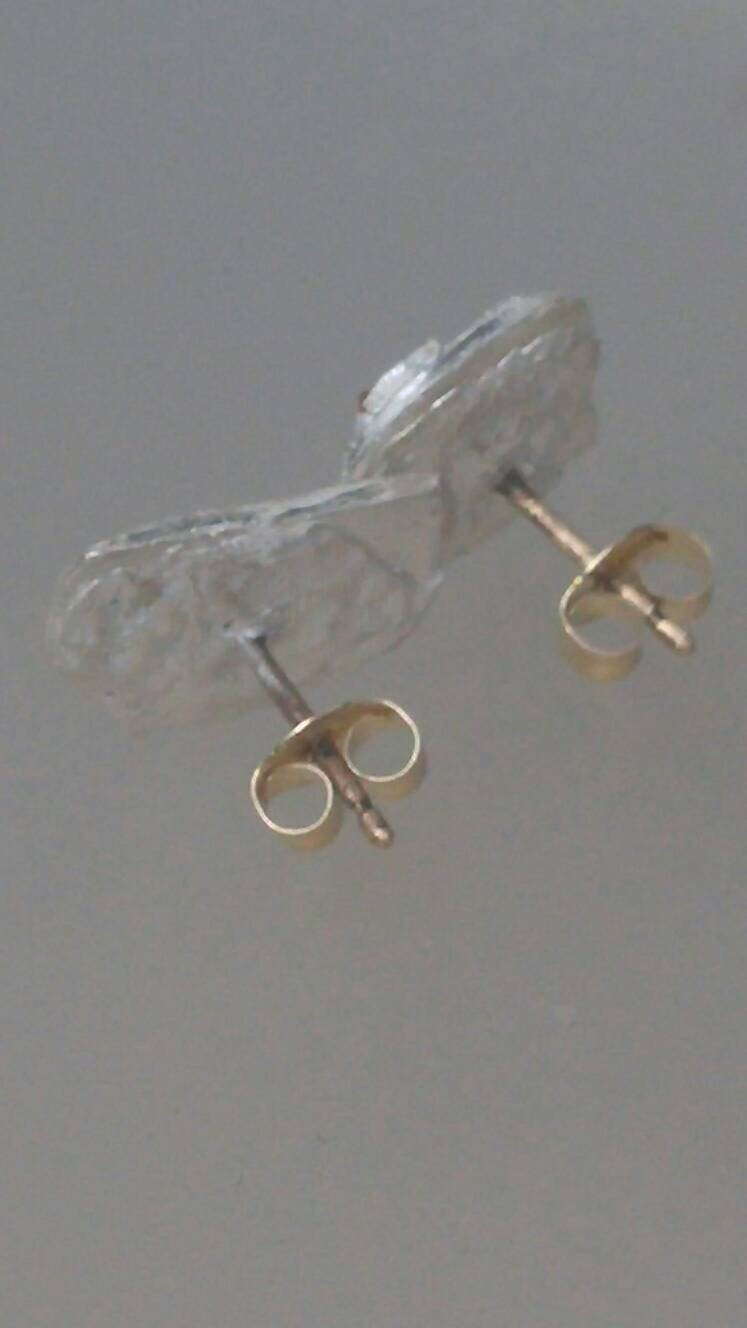 Fan Shape Baguette Peach Sapphire Studs Earrings Fine Silver 14kt - Gems by Gigi