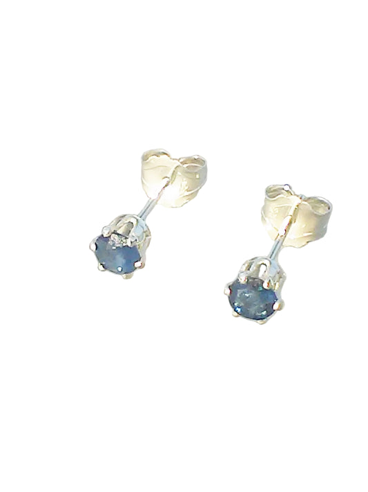 3mm Round Stud Sapphire Earrings Sterling Silver