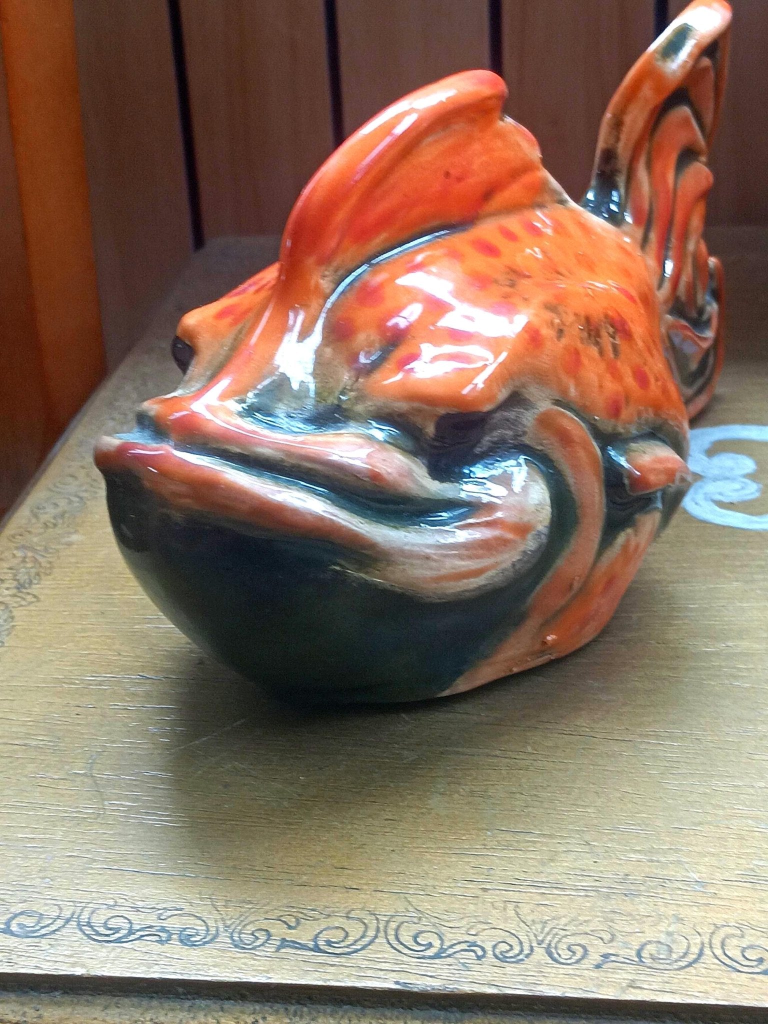 Fish Ceramic Figurine Orange Green - Gems by Gigi
