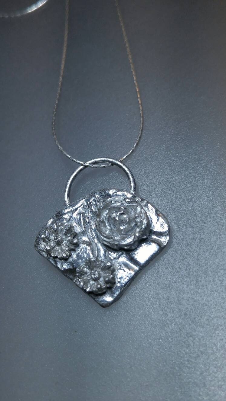 Flower Basket Pendant Rose Necklace Sterling Silver - Gems by Gigi