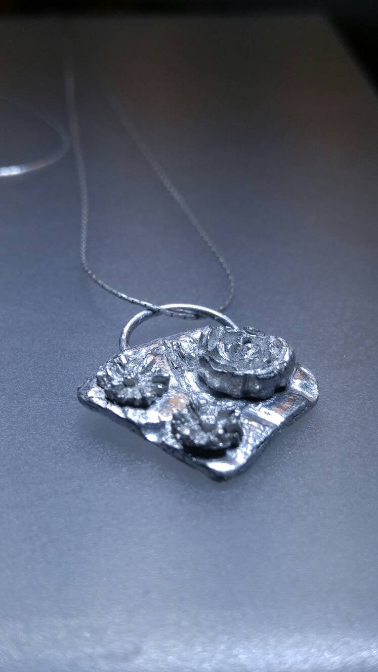 Flower Basket Pendant Rose Necklace Sterling Silver - Gems by Gigi