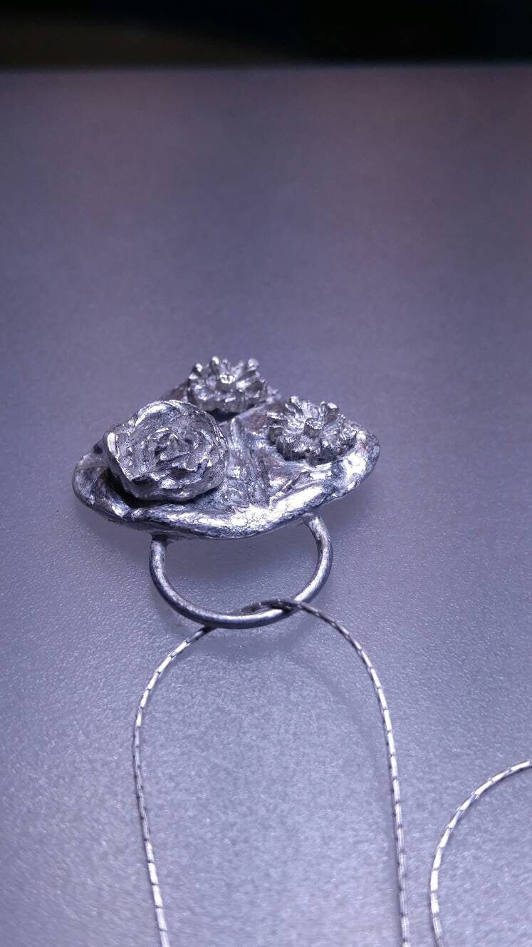 Flower Basket Pendant Rose Necklace Sterling Silver - Gems by Gigi