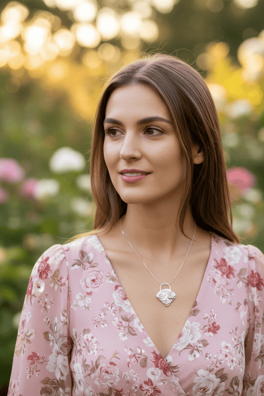 Flower Basket Pendant Rose Necklace Sterling Silver - Gems by Gigi