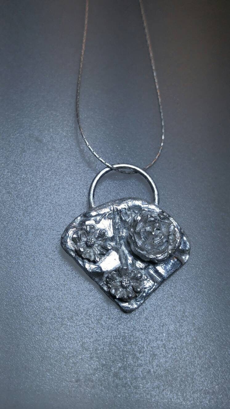 Flower Basket Pendant Rose Necklace Sterling Silver - Gems by Gigi