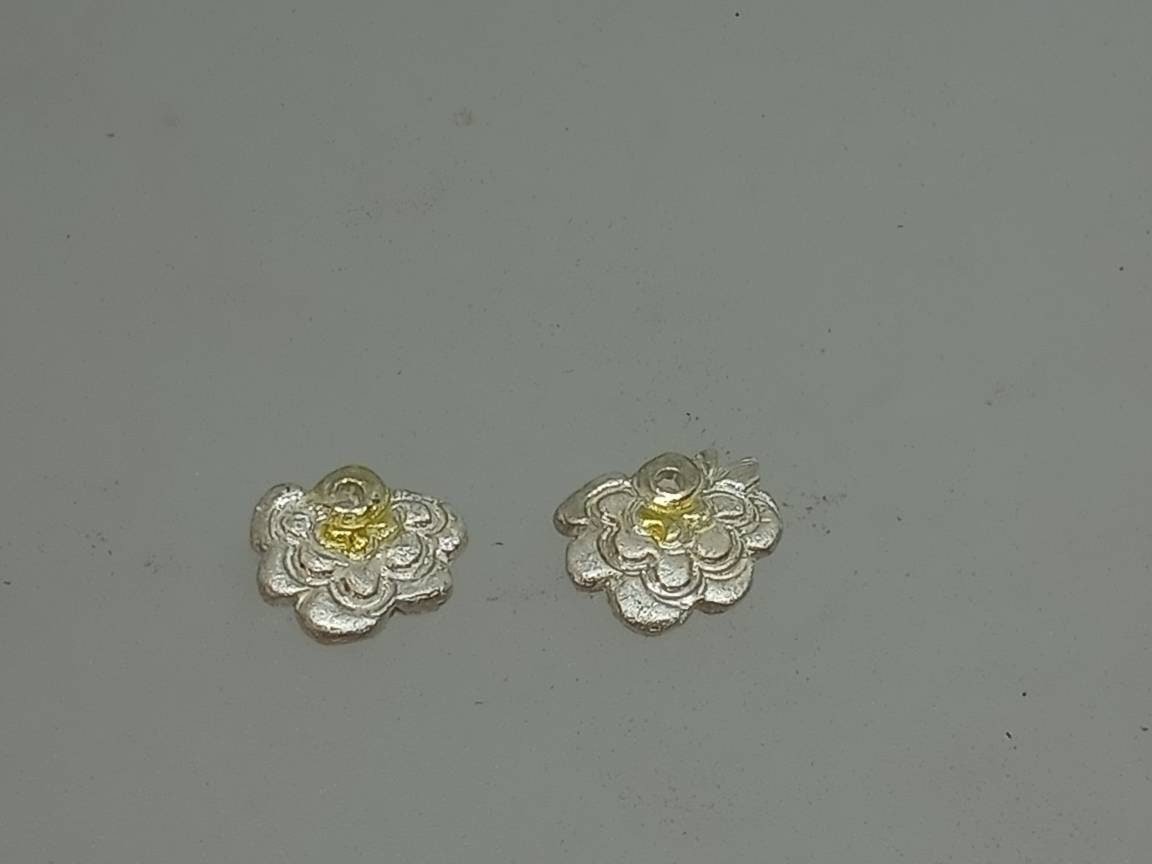 Flower Earring Stud Jackets Fine Silver 22kt Gold - Gems by Gigi