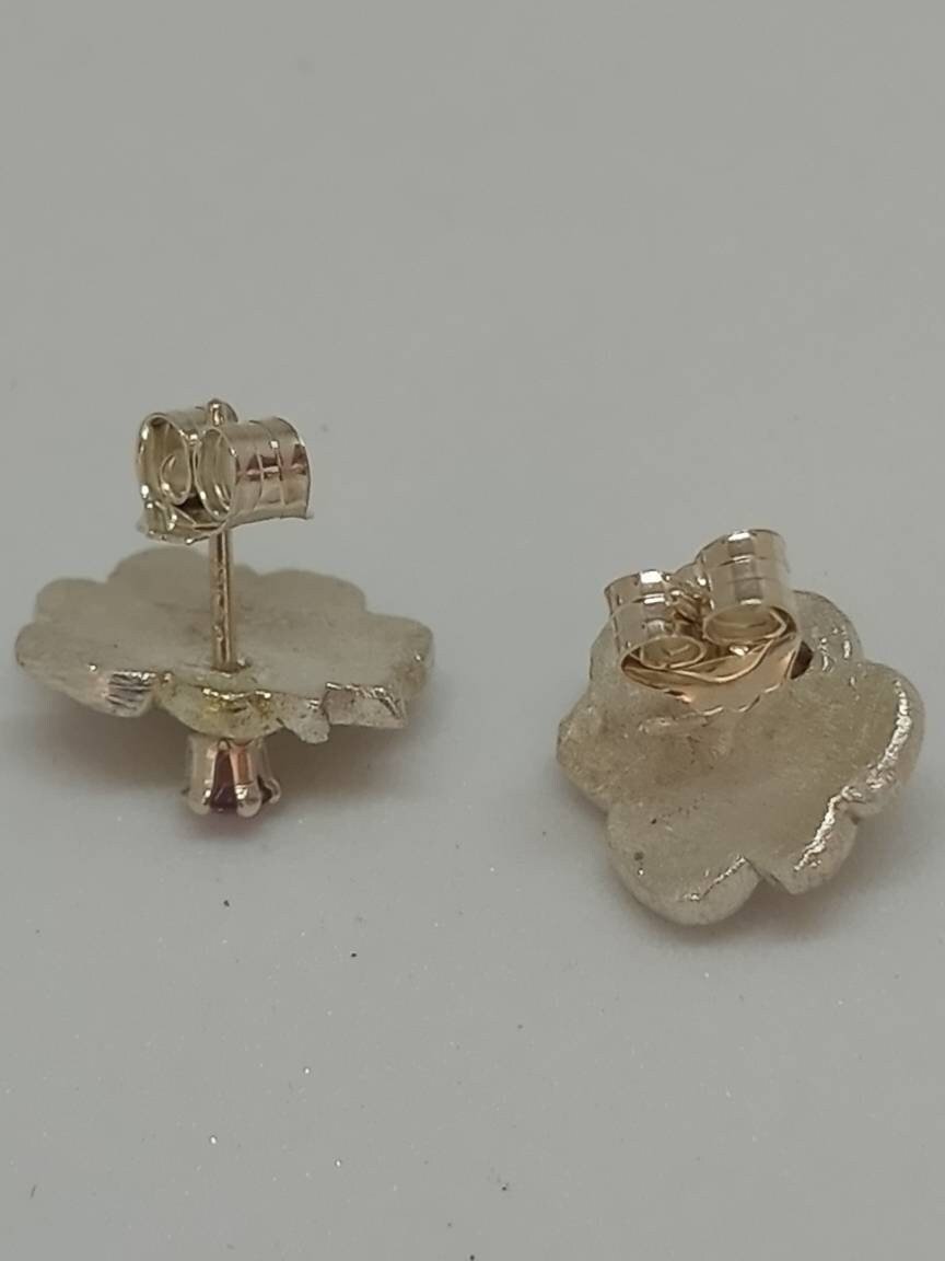 Flower Earring Stud Jackets Fine Silver 22kt Gold - Gems by Gigi