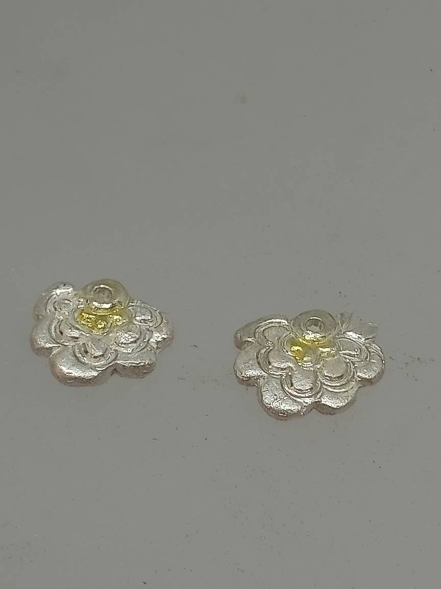 Flower Earring Stud Jackets Fine Silver 22kt Gold - Gems by Gigi