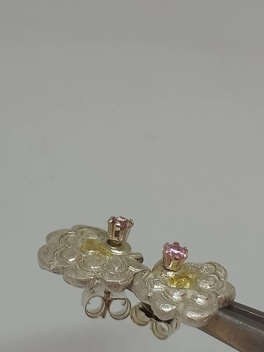 Flower Earring Stud Jackets Fine Silver 22kt Gold - Gems by Gigi