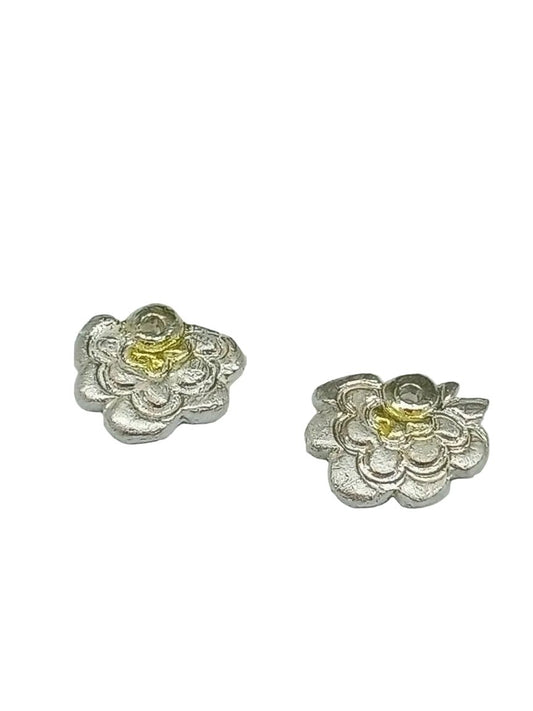 Flower Earring Stud Jackets Fine Silver 22kt Gold - Gems by Gigi