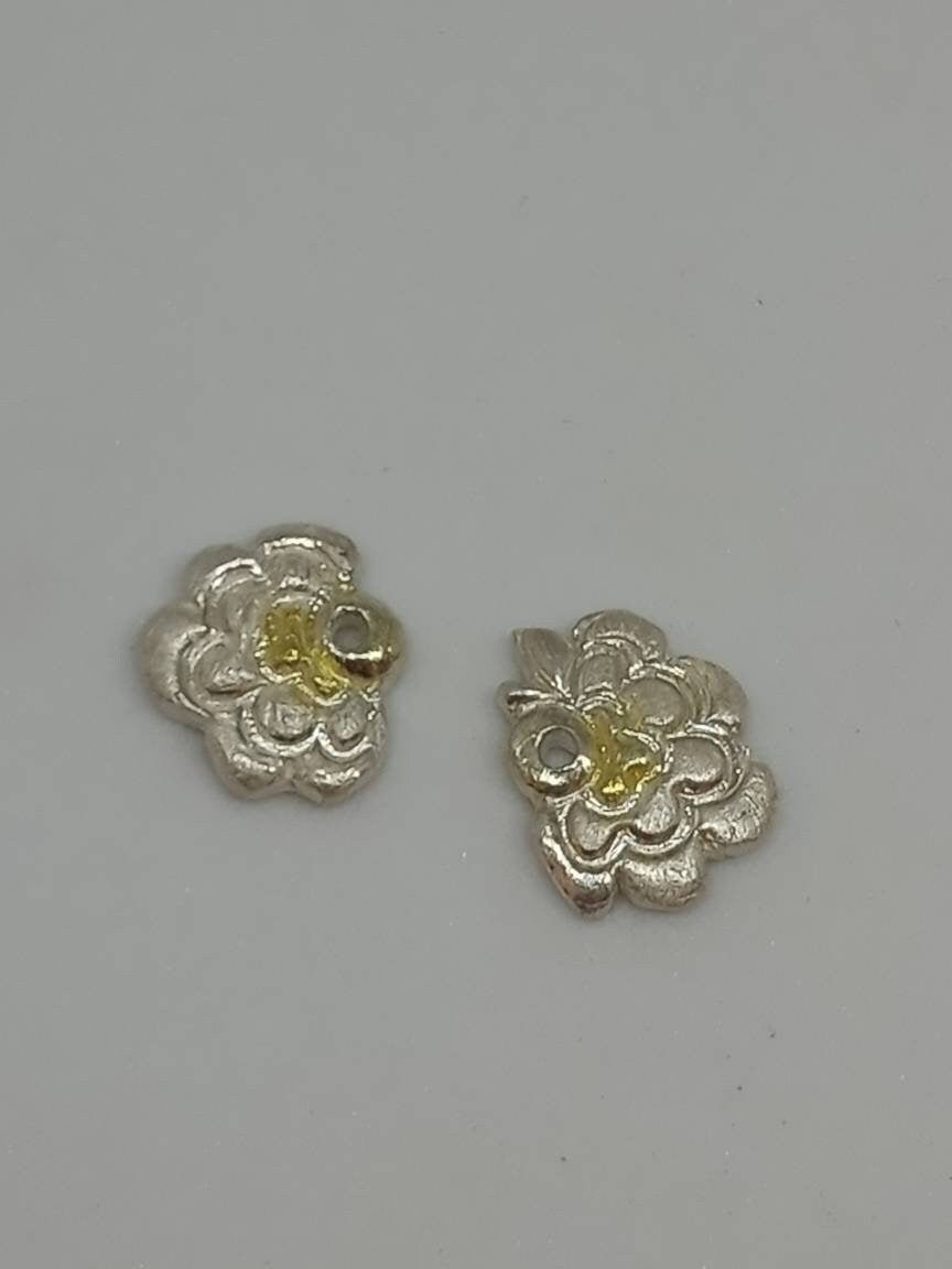 Flower Earring Stud Jackets Fine Silver 22kt Gold - Gems by Gigi