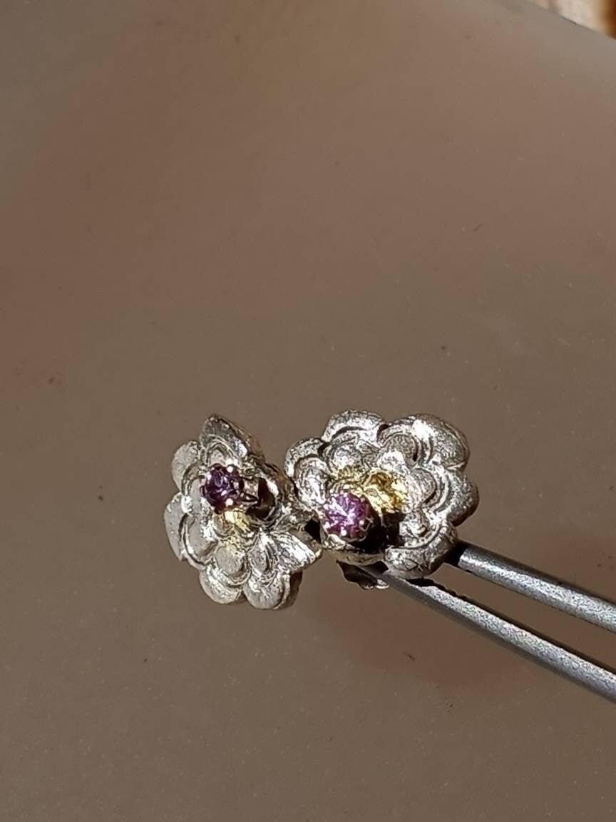 Flower Earring Stud Jackets Fine Silver 22kt Gold - Gems by Gigi