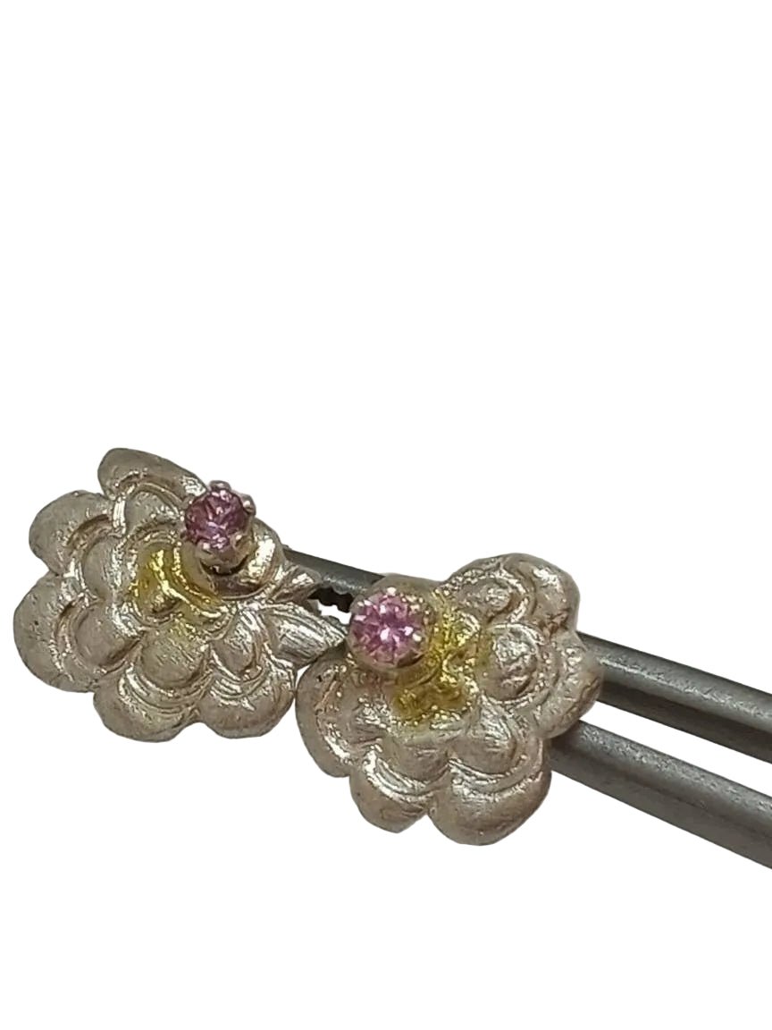 Flower Earring Stud Jackets Fine Silver 22kt Gold - Gems by Gigi
