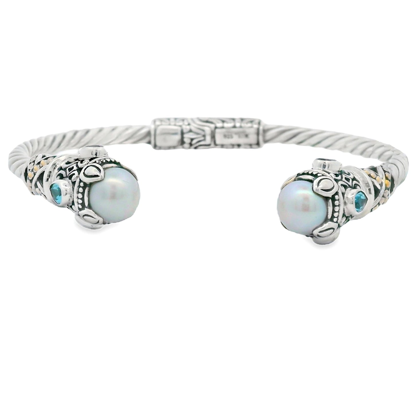 Freshwater Pearl Gemstone Bangle Bracelet Sterling Silver 18kt Gold - Gems by Gigi
