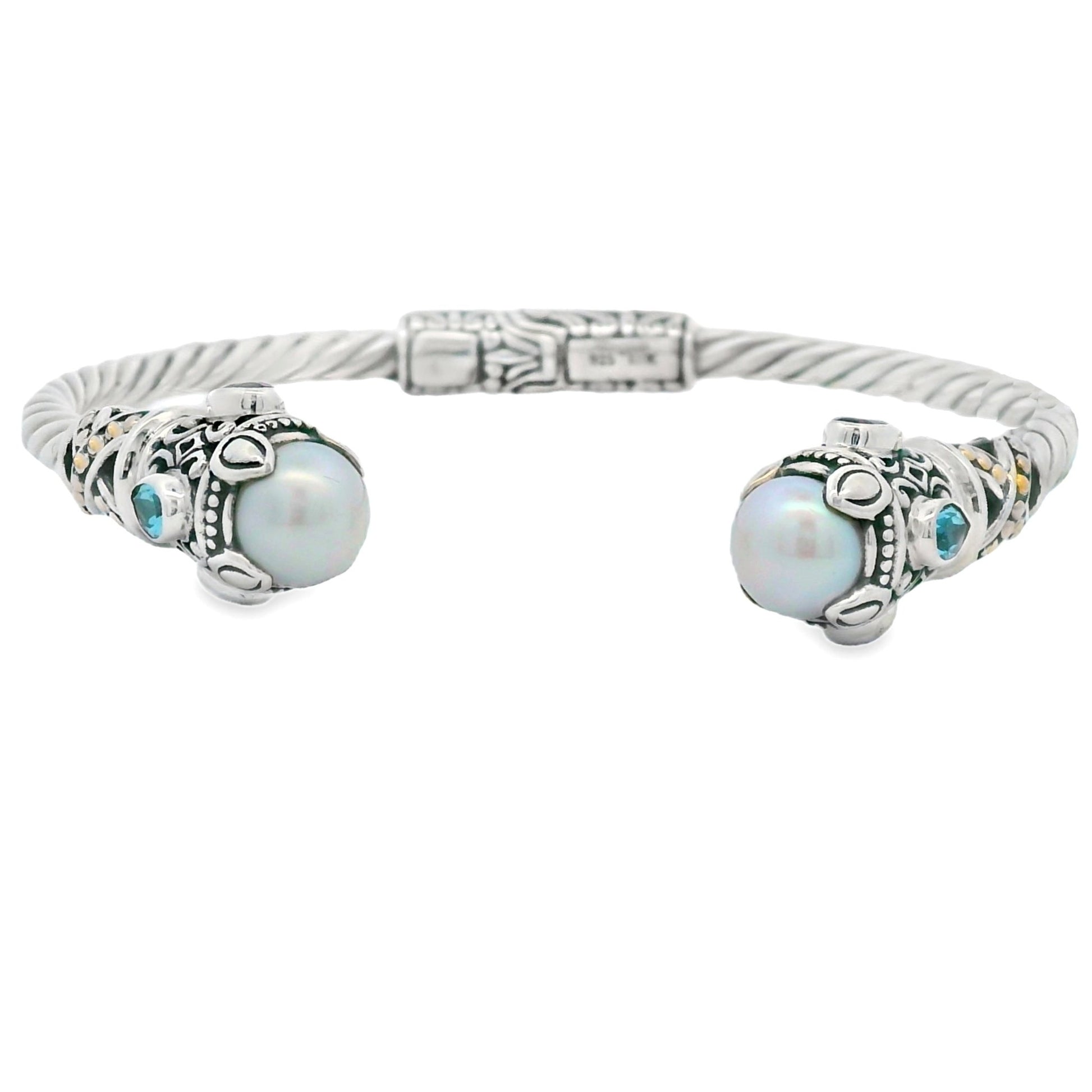 Freshwater Pearl Gemstone Bangle Bracelet Sterling Silver 18kt Gold - Gems by Gigi