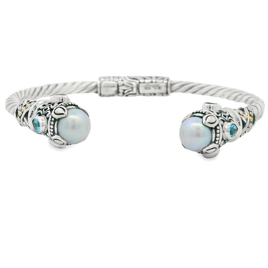 Freshwater Pearl Gemstone Bangle Bracelet Sterling Silver 18kt Gold - Gems by Gigi