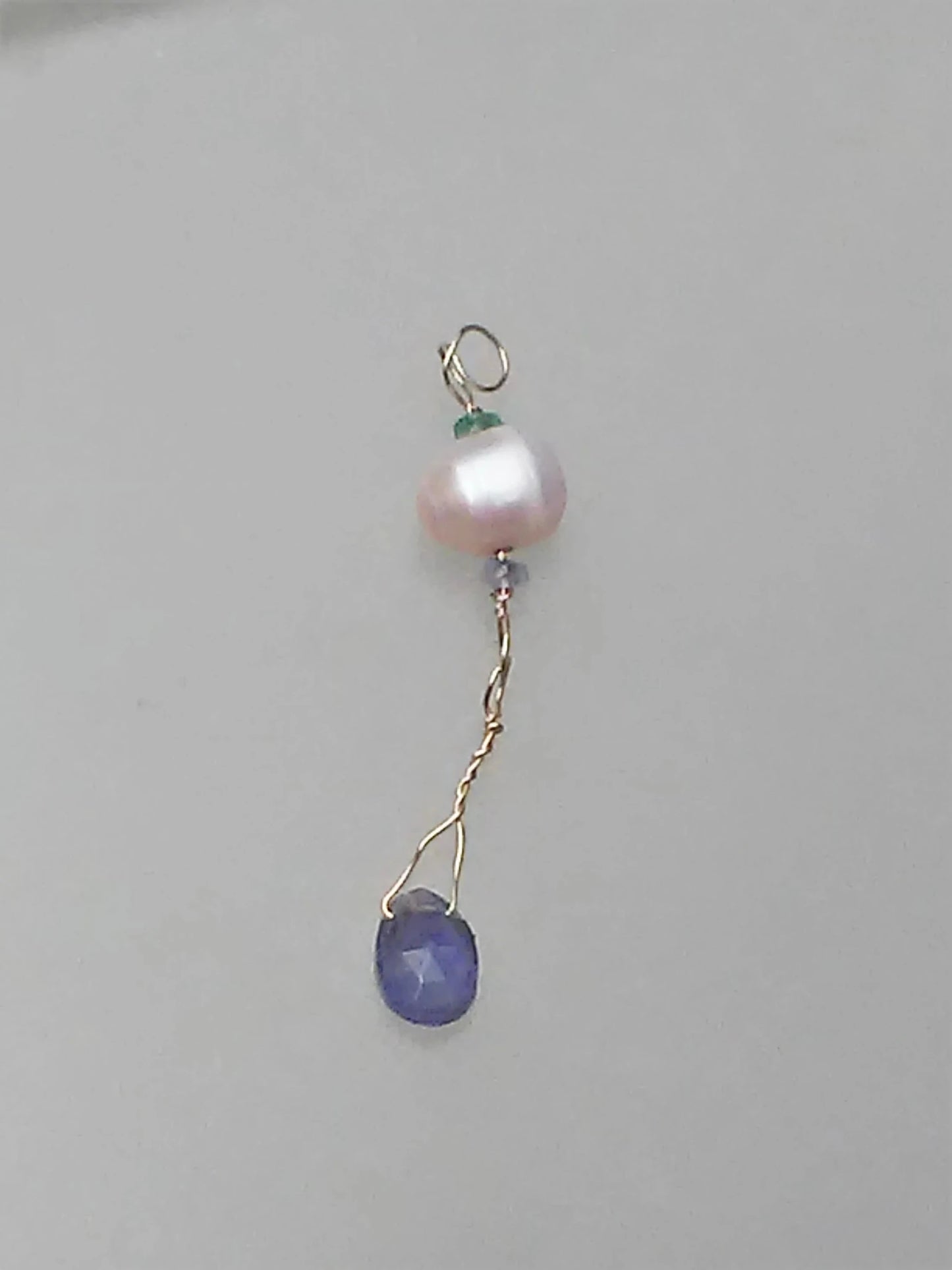 Freshwater Pearl Tanzanite Emerald Iolite Pendant 14kt - Gems by Gigi