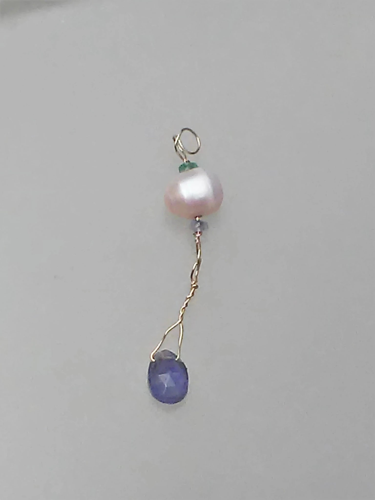 Freshwater Pearl Tanzanite Emerald Iolite Pendant 14kt - Gems by Gigi
