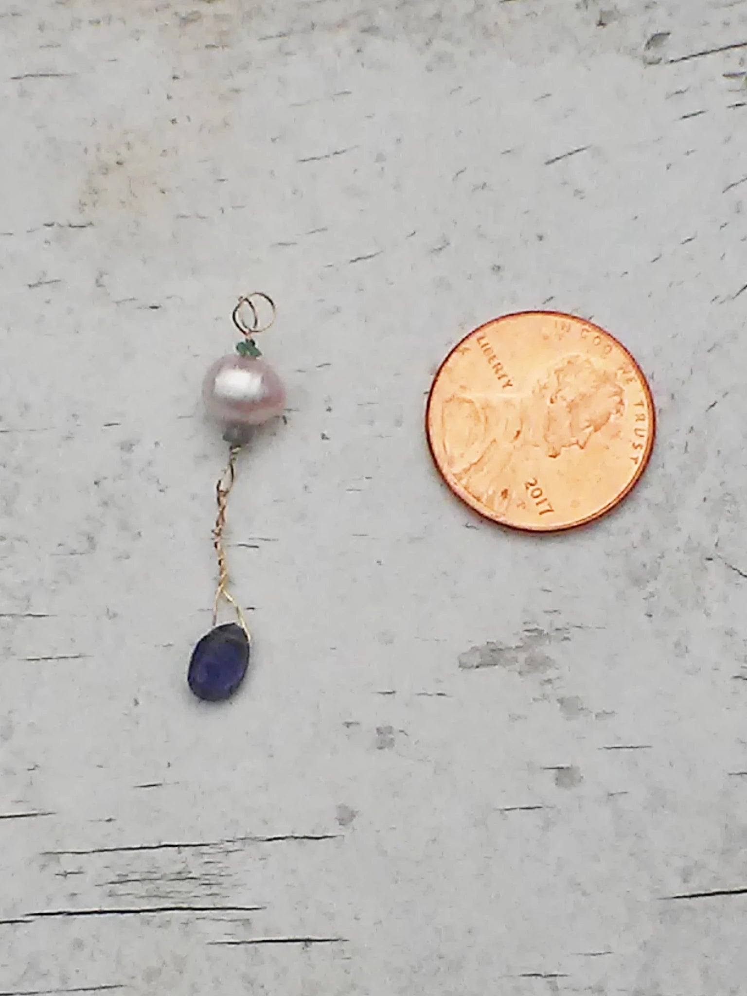 Freshwater Pearl Tanzanite Emerald Iolite Pendant 14kt - Gems by Gigi