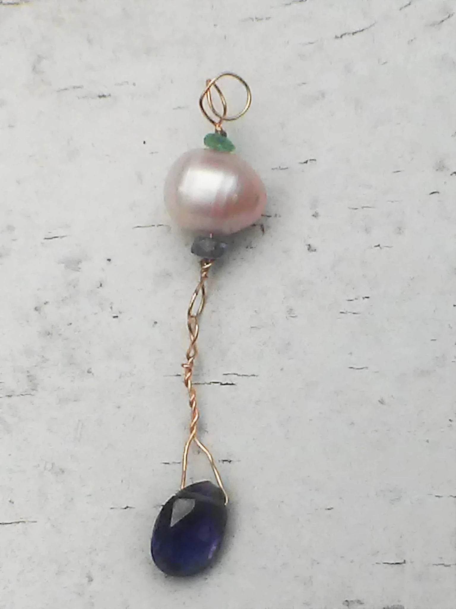 Freshwater Pearl Tanzanite Emerald Iolite Pendant 14kt - Gems by Gigi
