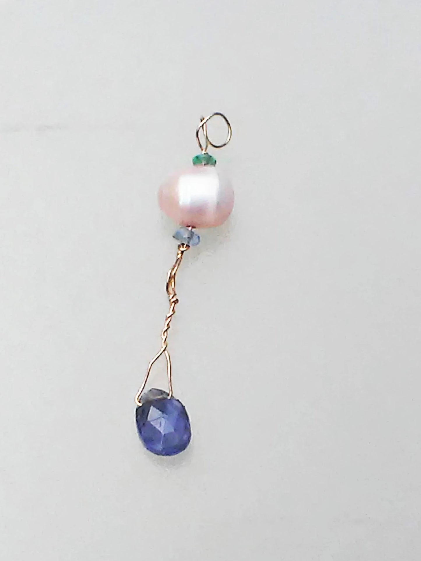 Freshwater Pearl Tanzanite Emerald Iolite Pendant 14kt - Gems by Gigi