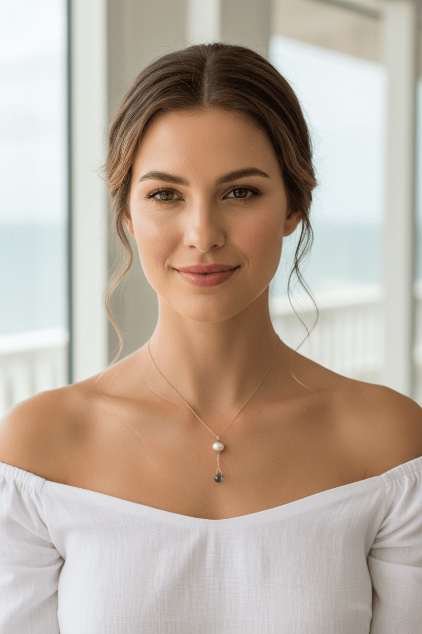 Freshwater Pearl Tanzanite Emerald Iolite Pendant 14kt - Gems by Gigi