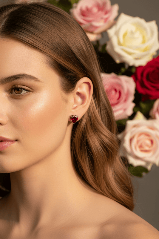 Garnet Heart Stud Earrings Sterling Silver - Gems by Gigi