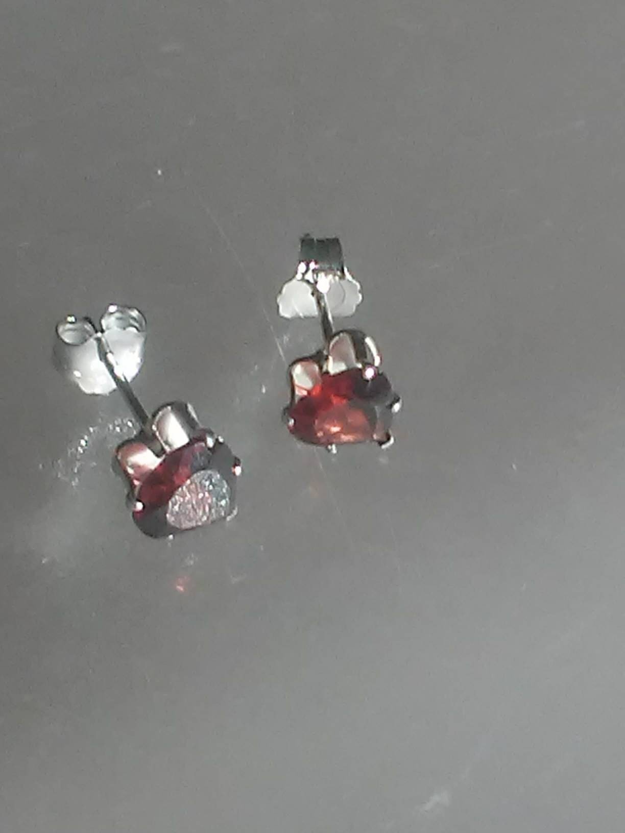 Garnet Heart Stud Earrings Sterling Silver - Gems by Gigi