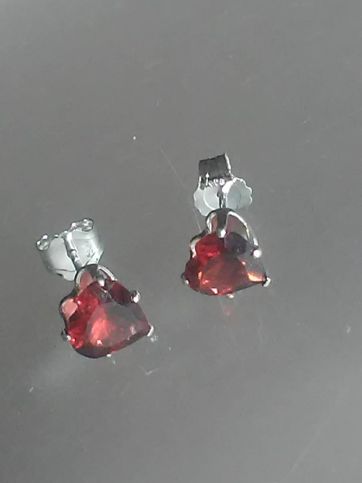 Garnet Heart Stud Earrings Sterling Silver - Gems by Gigi