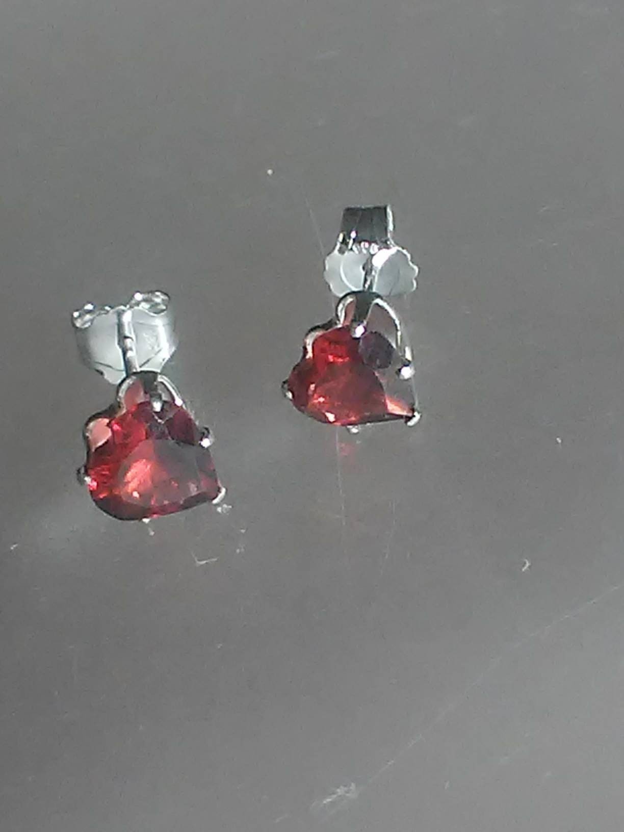 Garnet Heart Stud Earrings Sterling Silver - Gems by Gigi
