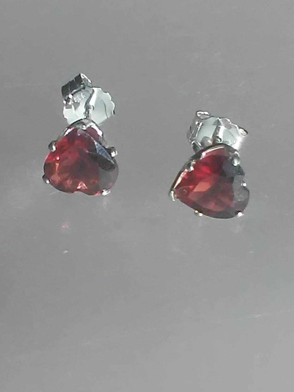 Garnet Heart Stud Earrings Sterling Silver - Gems by Gigi