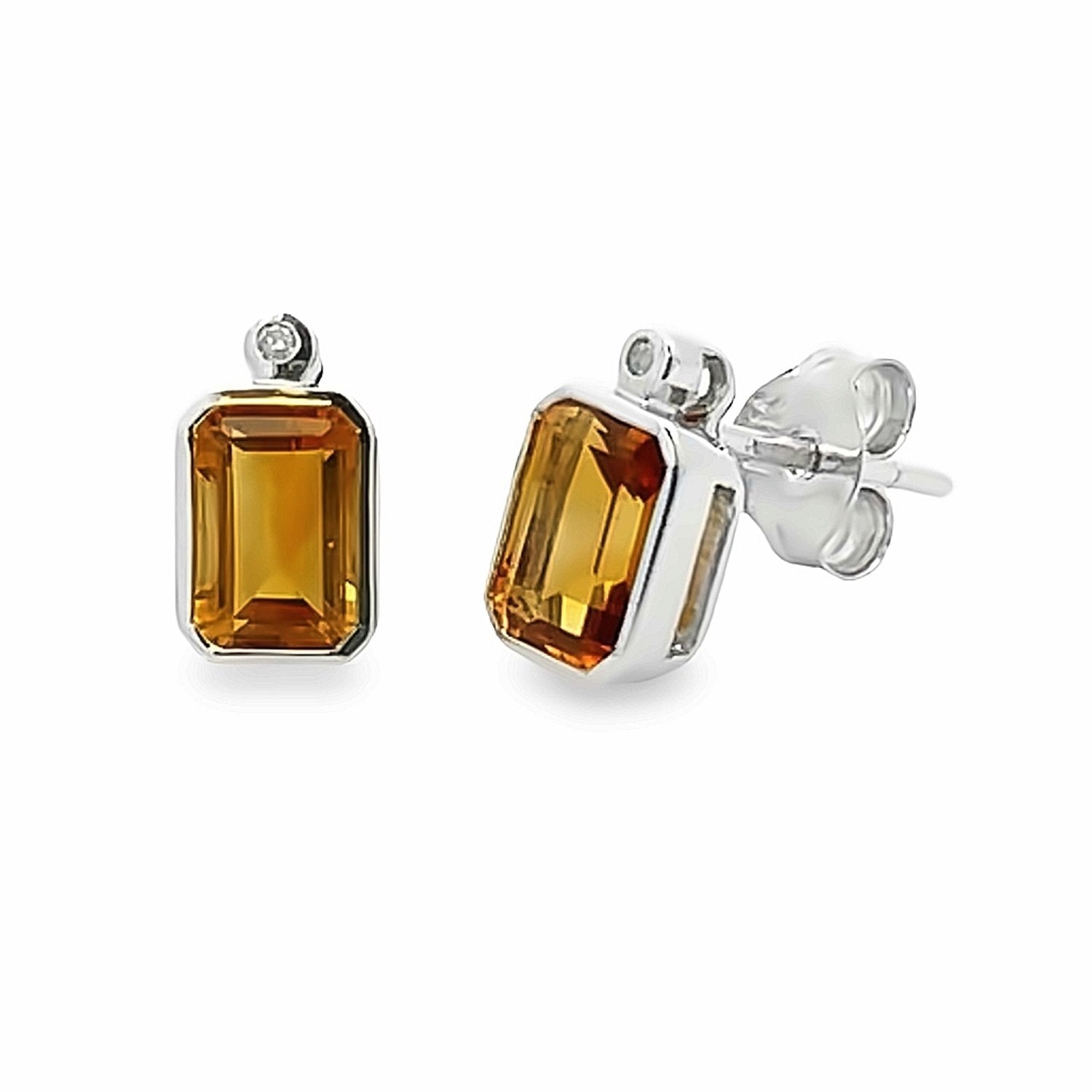 Gemstone Bezel Set Diamond Accent Stud Earrings 10kt - Gems by Gigi