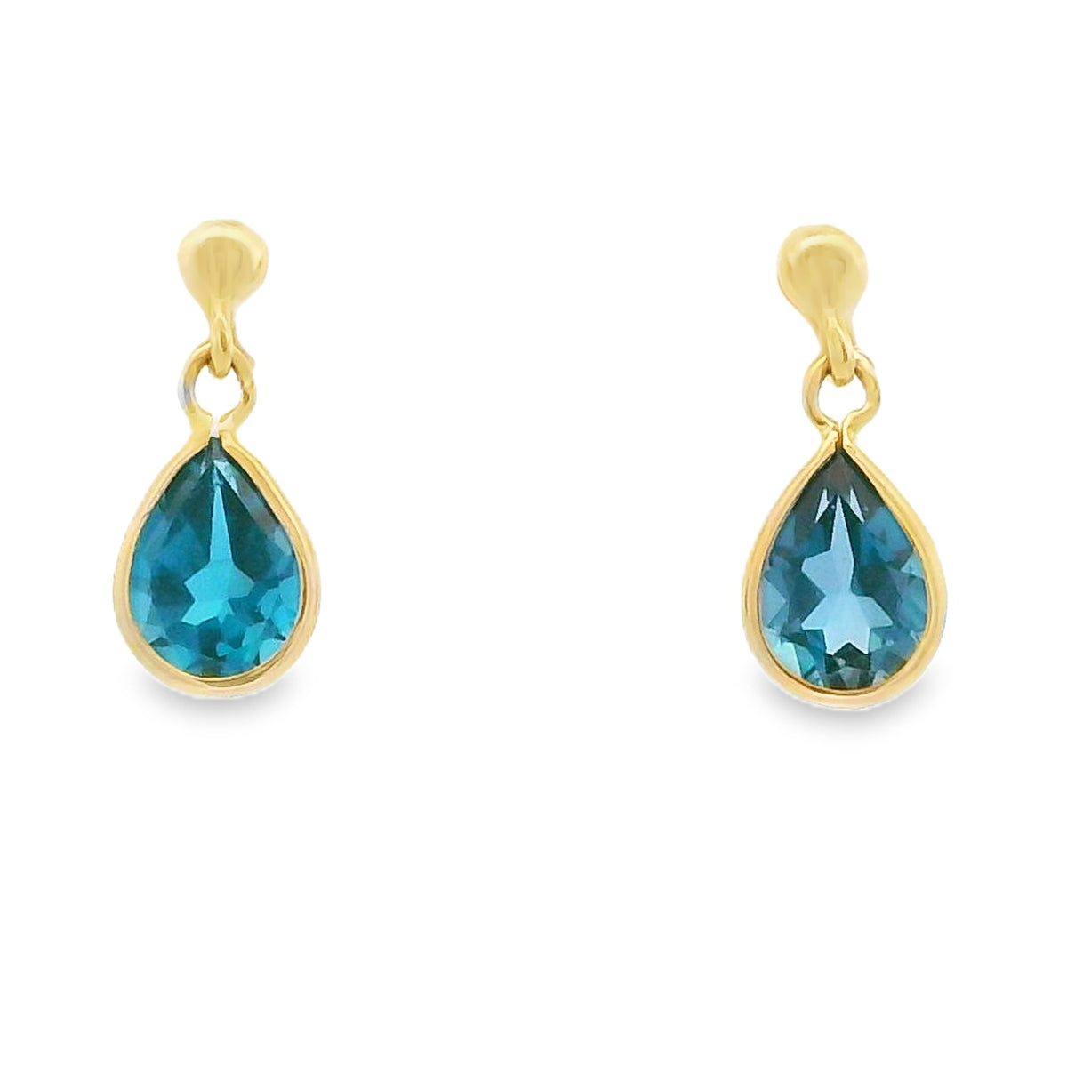 Bezel Pear Gemstone Dangle Earrings Yellow Gold 10kt
