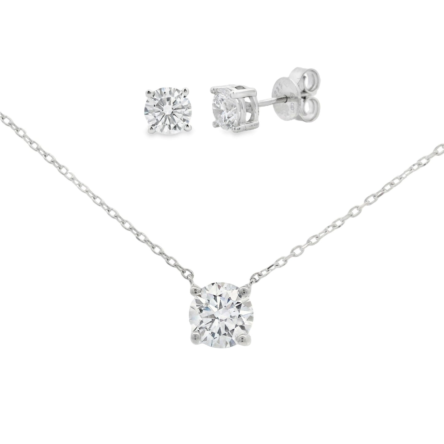 Lab Grown Diamond Necklace and Earrings Set Sterling Silver