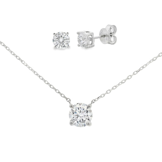 Lab Grown Diamond Necklace and Earrings Set Sterling Silver