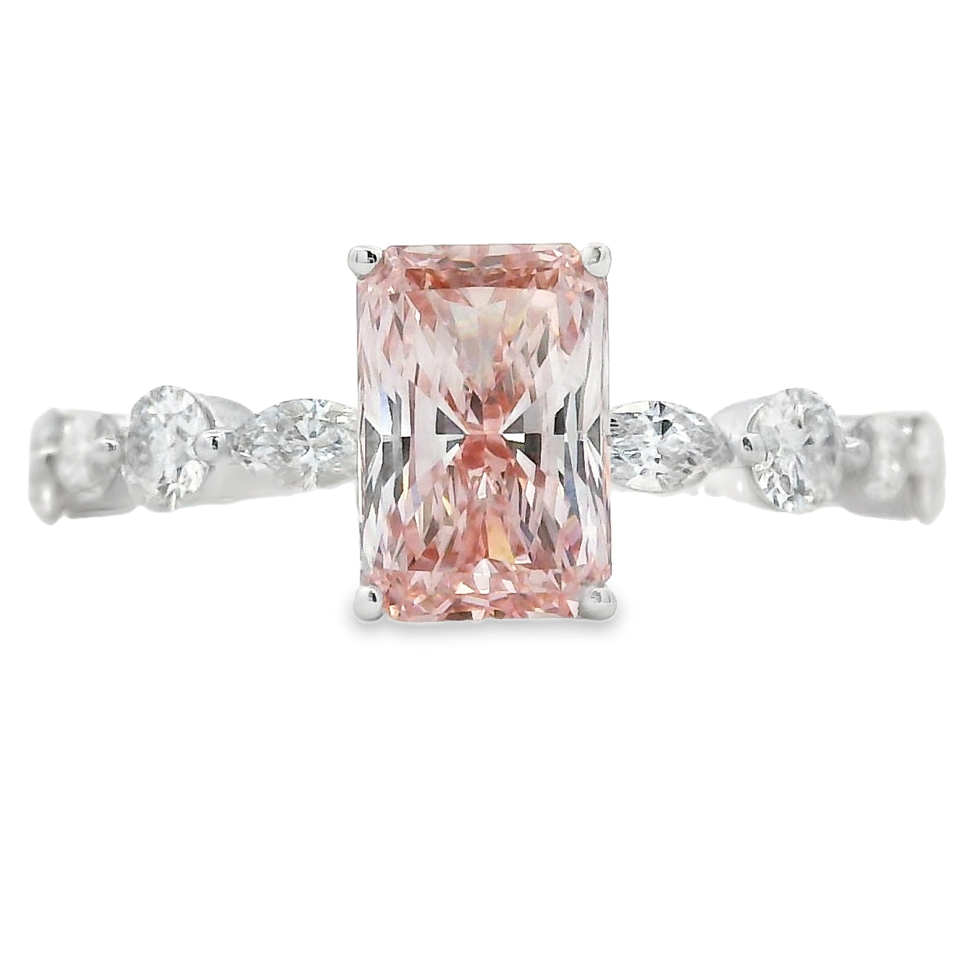 2.25ct Pink Lab Grown Diamond Radiant Cut Ring in 14kt White Gold