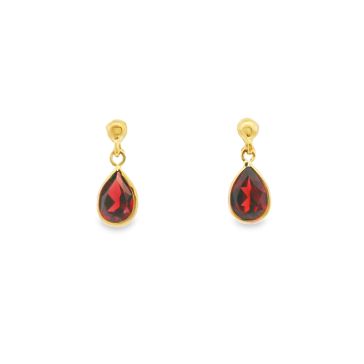 Bezel Pear Gemstone Dangle Earrings Yellow Gold 10kt