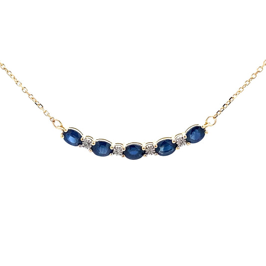 Oval Sapphire Diamond Necklace Yellow Gold 10kt