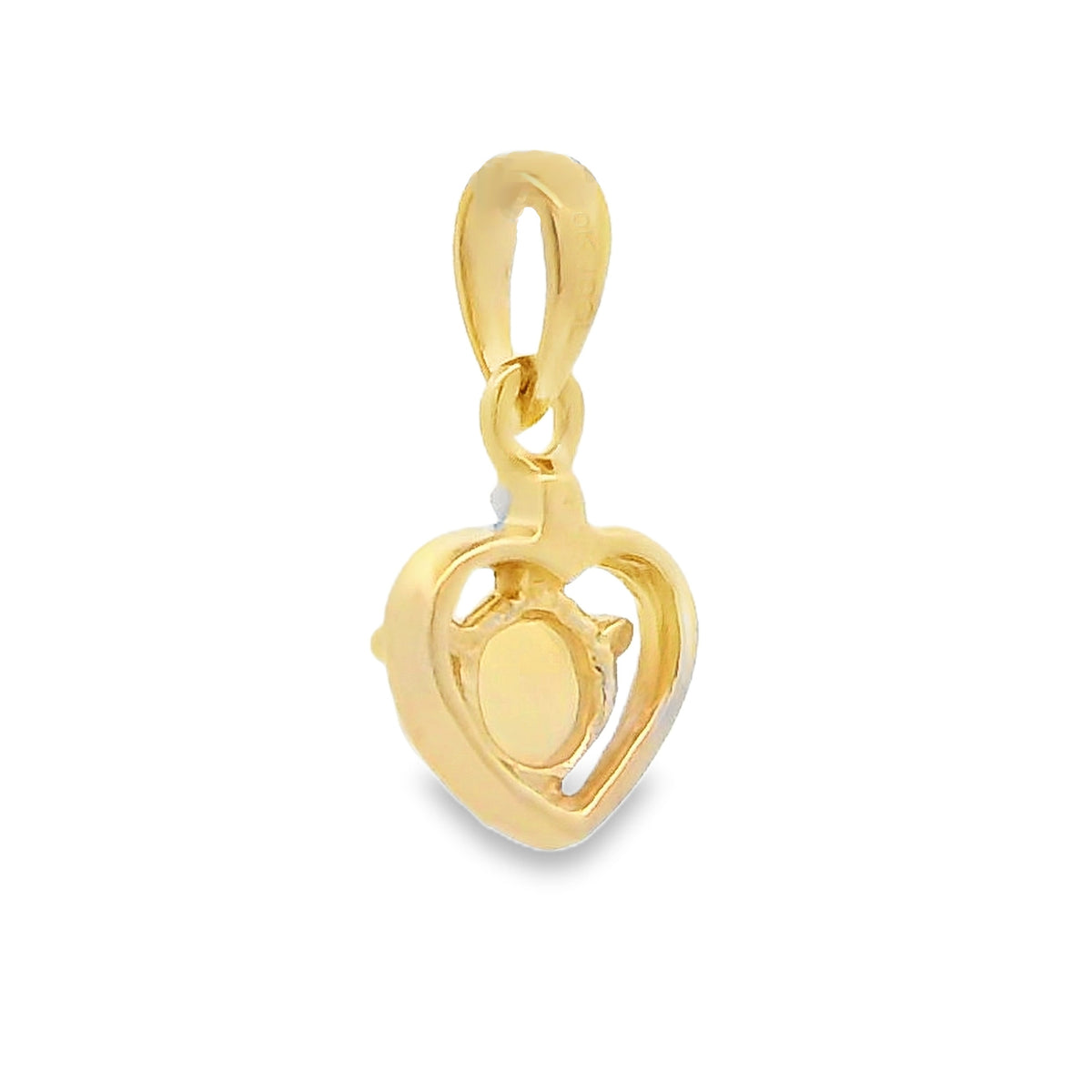 Small Opal Heart Diamond Pendant Yellow Gold 10kt