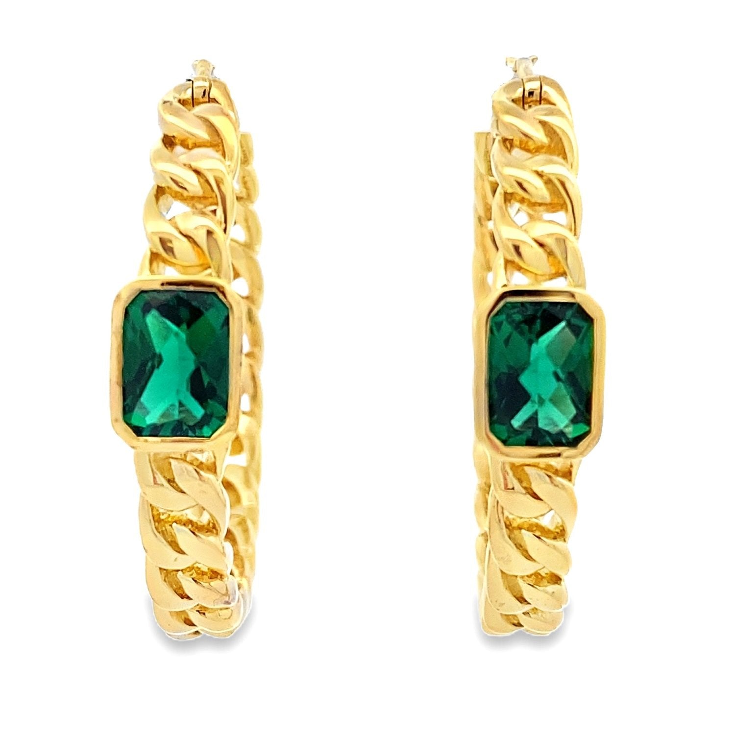 Emerald Cut Created Emerald Vermeil Hoop Earrings