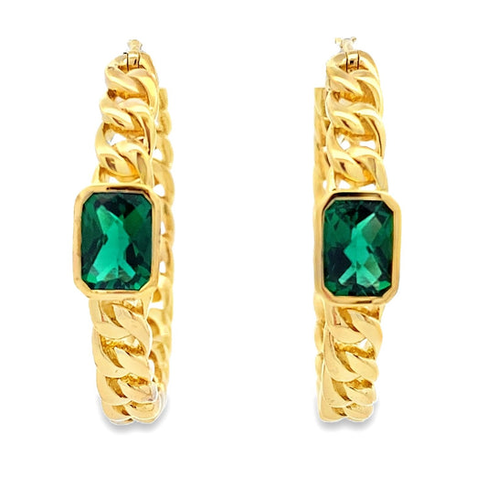 Emerald Cut Created Emerald Vermeil Hoop Earrings