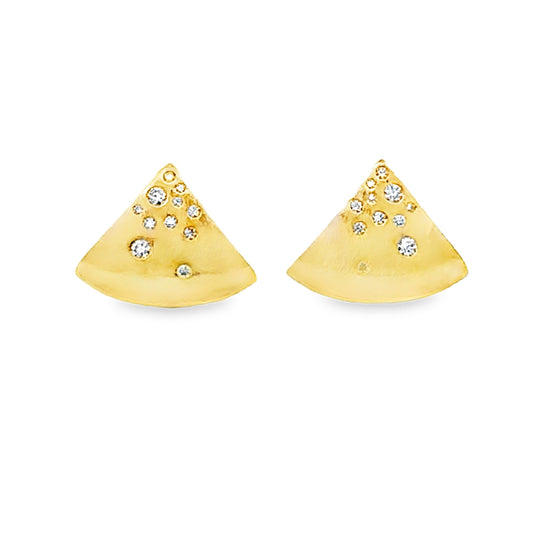Moissanite Pizza Shaped Stud Earrings Gold over Sterling Silver
