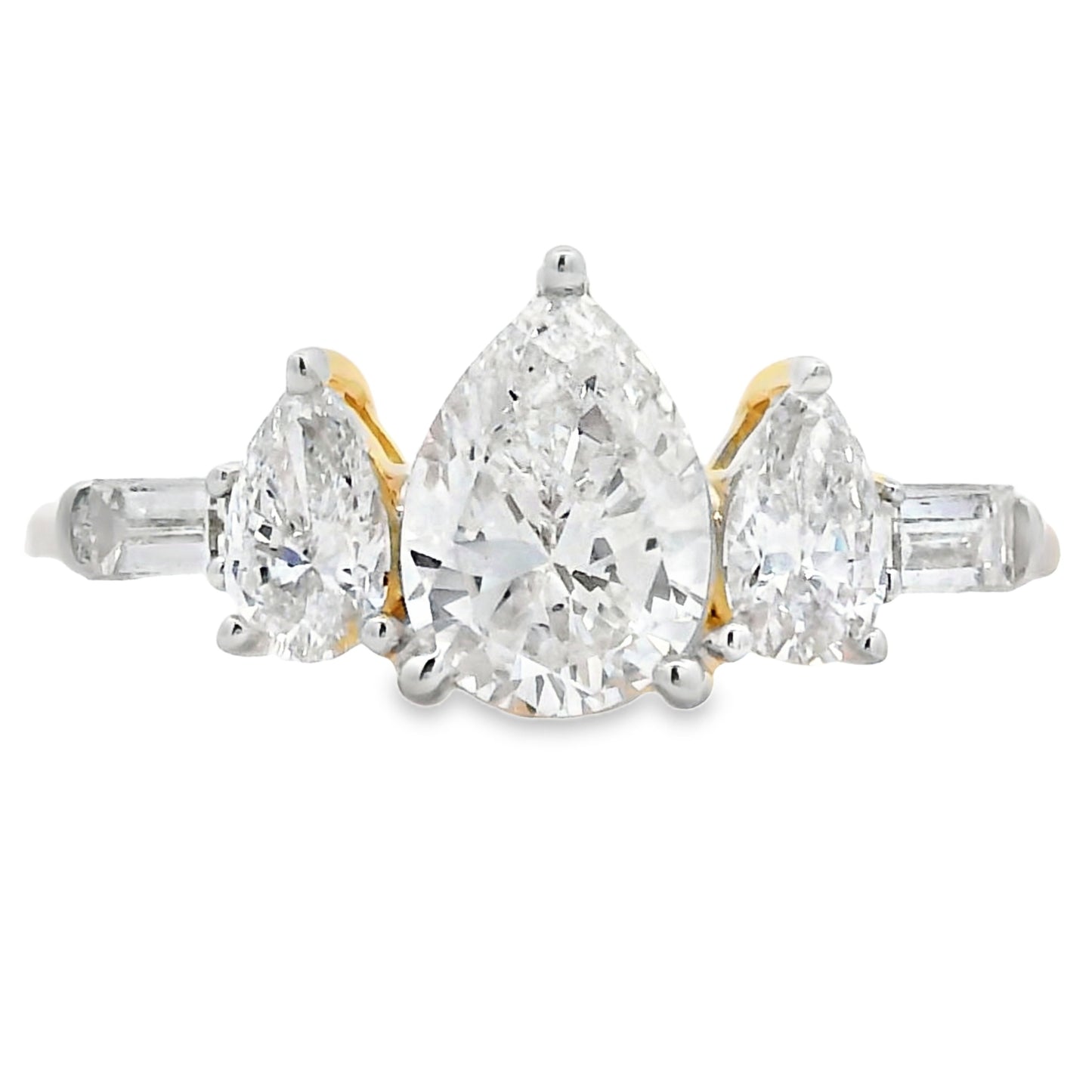 Pear Three Stone Lab Grown Diamond Engagement Ring 14kt
