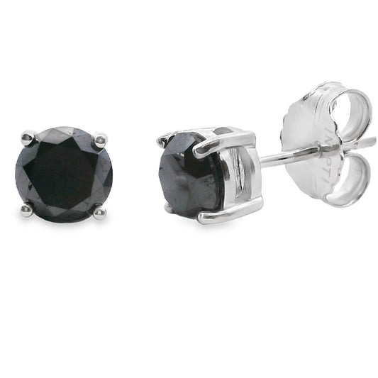 2ct Round Black Diamond Stud Earrings Sterling Silver