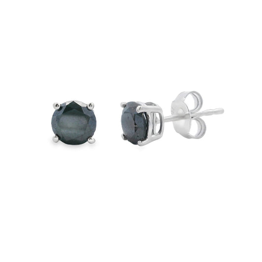 1ct Black Diamond Stud Earrings Sterling Silver