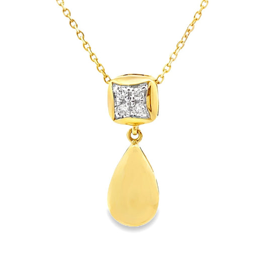 Pave Diamond Square Teardrop Pendant Yellow Gold 10kt