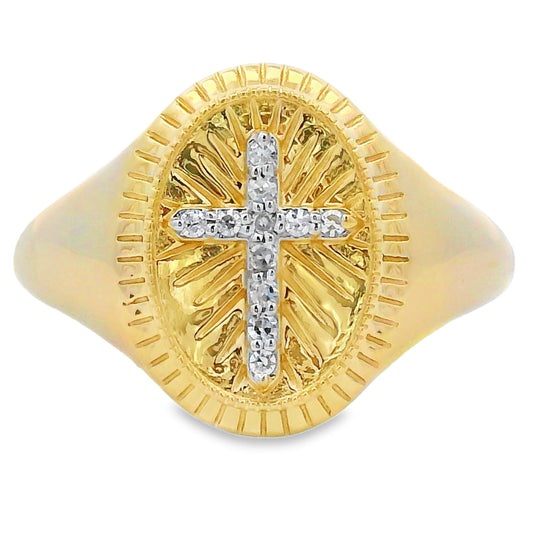 Diamond Cross Signet Ring Yellow Gold 10kt