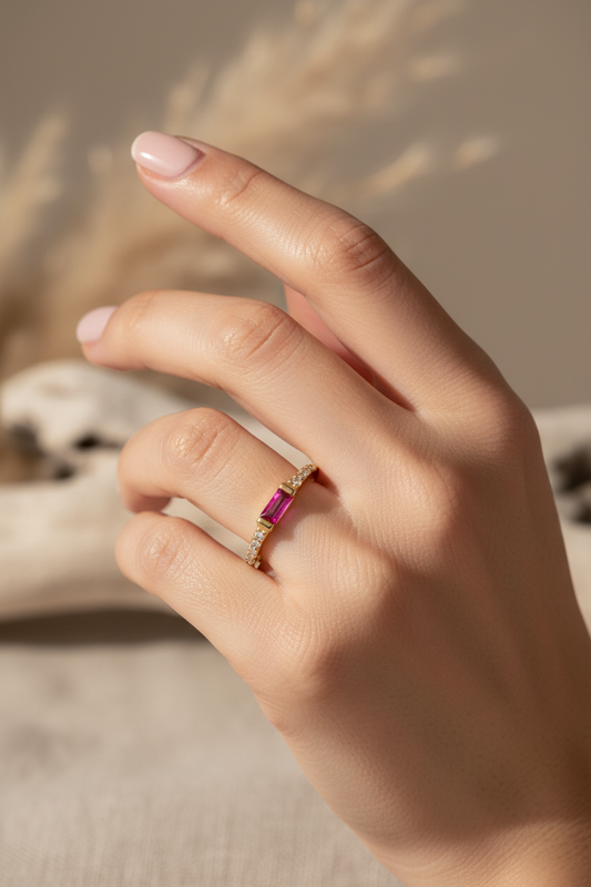 Ruby Diamond Stackable Band Ring 14kt Gold