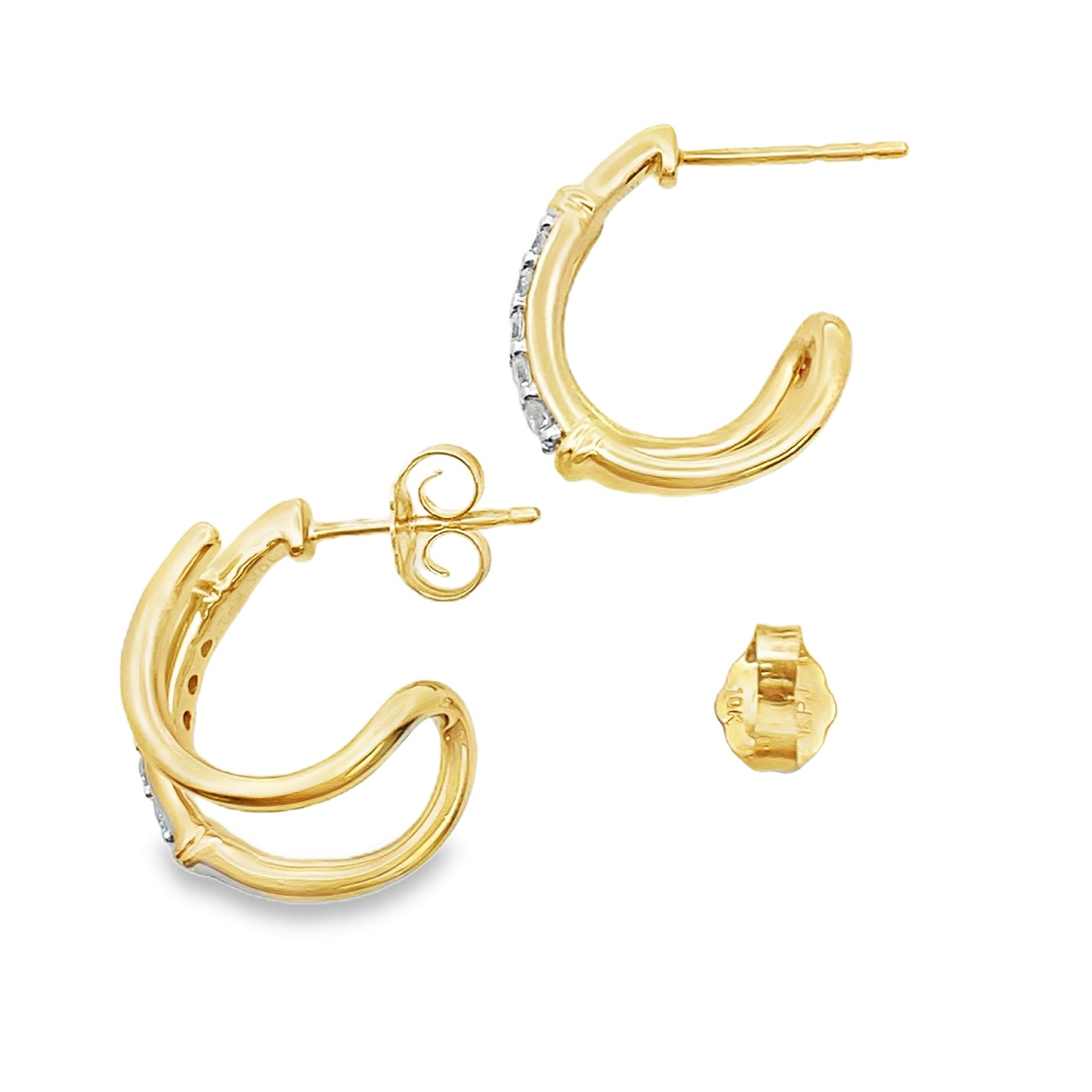 Diamond Huggie Hoop Earrings Yellow Gold 10kt