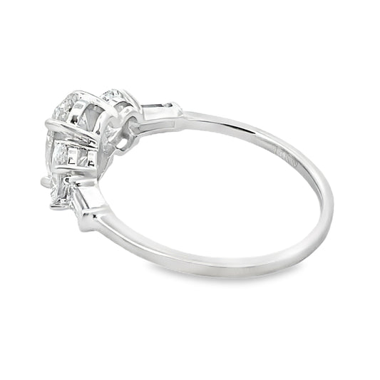 side view of three stone lab grown diamond ring